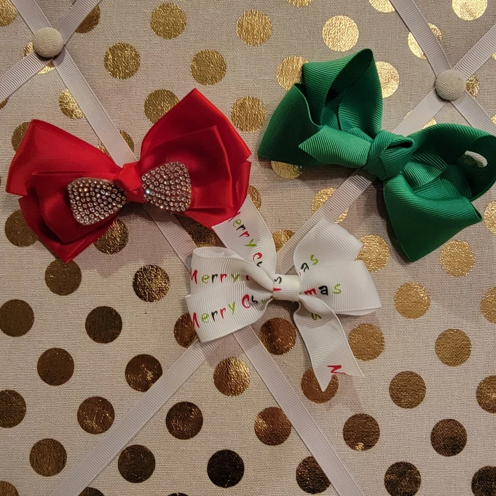 Kids Christmas Bow Set - Green, Red, White
